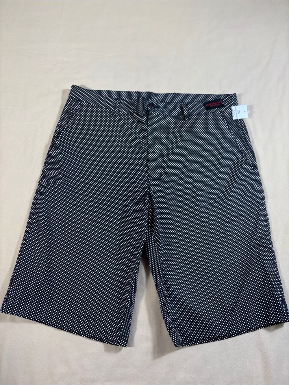 NWT Linea Uomo Men's Black & White Polka Dot Flat Front Stretch Shorts Size 34
